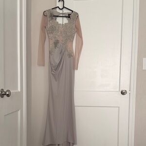 Lipsy Elegant Gray and Nude Long Sleeve Dress